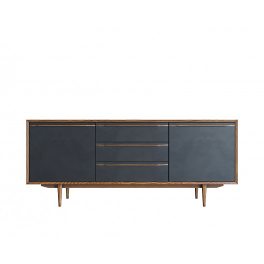 Комод brun black с тремя ящиками и дверками (etg-home) коричневый 180x75x45 см.