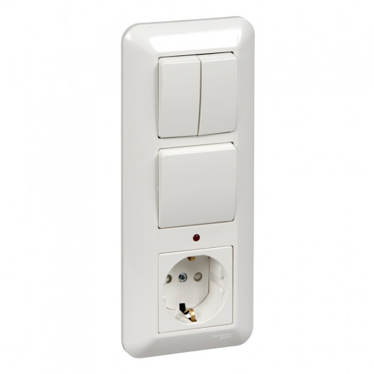 Блок 3 клавишный+розетка со шторкой с индикацией БК2ВР-005А-б Прима Schneider Electric