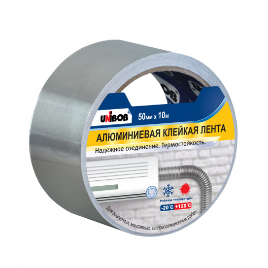 Лента клейкая алюминиевая UNIBOB 50мм х 10м, 70мкм, арт.37280